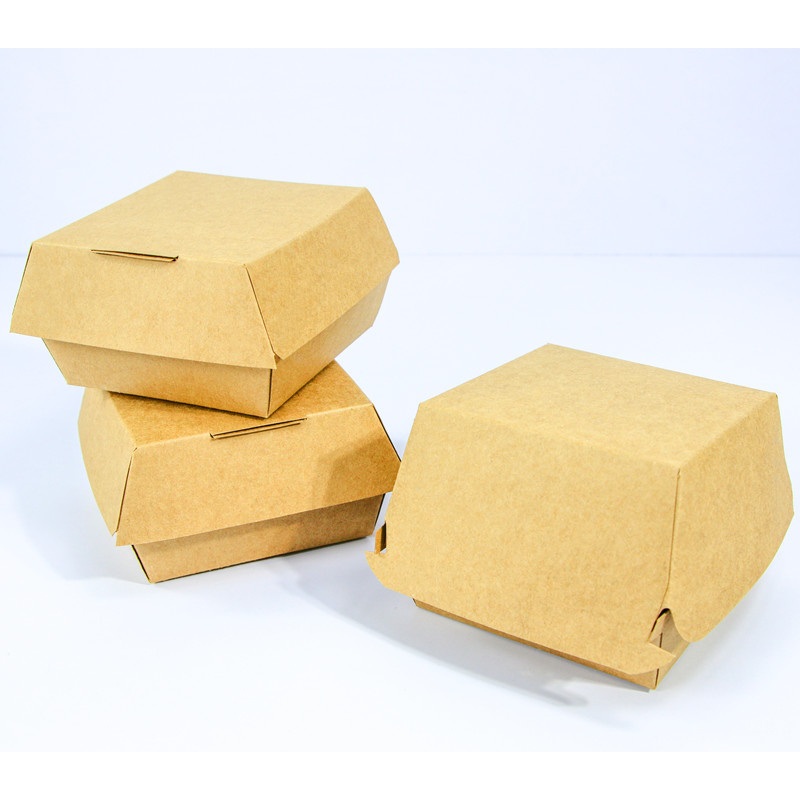 White Brown Kraft Burger Pack Paper Box Plain No Printing Disposable Kraft Cardboard Recycled Paper Food Burger Box Package – Food Paper Box and Packaging Boxes price