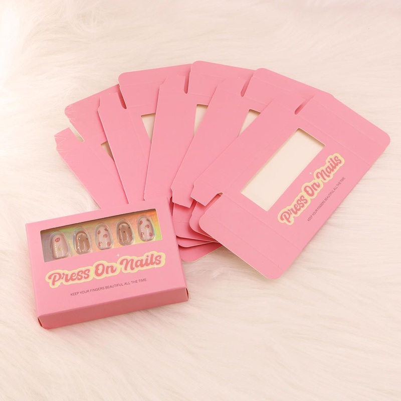 Explosion Wear Nail Packaging Box Open Window Double Insert Color Nail Box White Cardboard Folding Nail Art Sticker Box – Press on Nail Packaging Box and Nail Box price