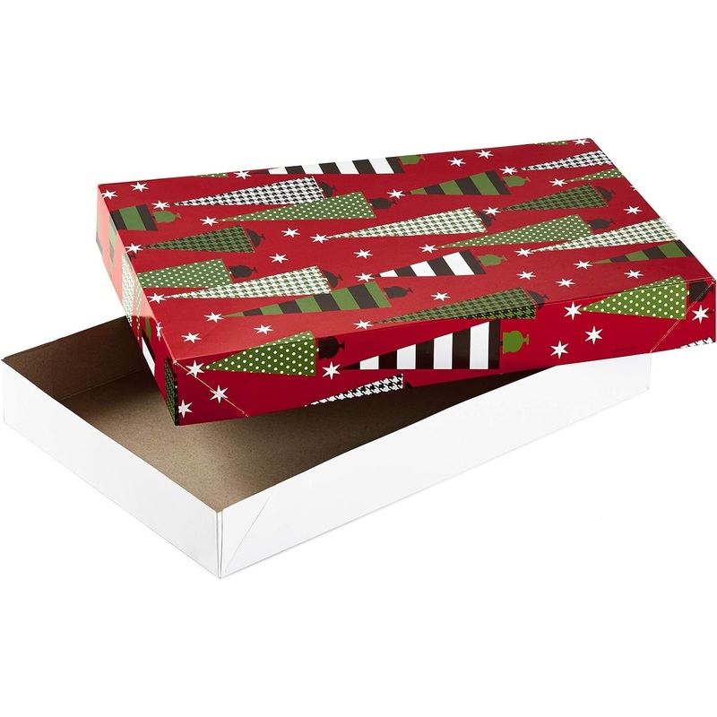 Medium Christmas Gift Boxes with Lids (12 Shirt Boxes, 4 Designs: Trees, Stripes, Snowmen, Holly) for Christmas, Holiday Parties, Hostess Gifts – Shipping Boxes and Mailing Box price