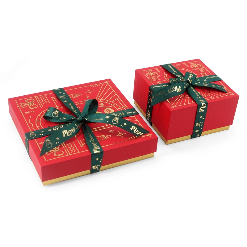 New Lid and Base Two Pieces Box Merry Christmas Gift Set Box Packaging Beautiful Ribbon Bow on Paper Boxes for Christmas – Gift Box and Christmas Box price