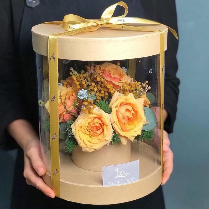 Round PVC Transparent Flower Arrangement Gift Box Korean Hand Held See-Through Flower Arrangement Box Packaging Box – Bag and Gift Box price