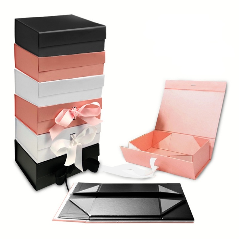 Customizable Gift Box Satin Silk Lining Hot Stamped Logo Pink Folding Box with Ribbon Closure – Gift Box and Folding Gift Box price