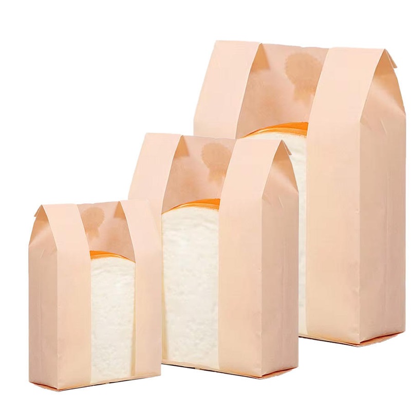 High Quality Oil-Proof Design Printed Wrapping Kraft Paper Custom Baked Toast Bread Bag with Transparent Plastic Window – Baked Food Packaging and Bread Packaging Bag price