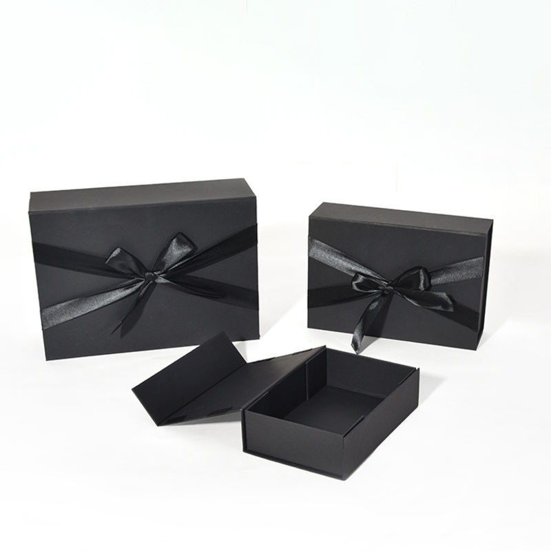 Black Colour Foldling Style Gift Boxes with Ribbon Belt – Packing Box and Carton Box price