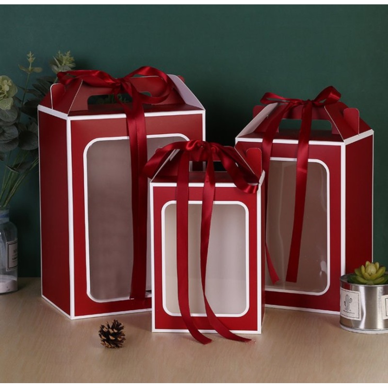 Custom Logo Printed Recycled Corrugated Cardboard Paper Flower Gift Box with Handle Packaging Carton Box with PVC Window – Gift Box and Paper Box price