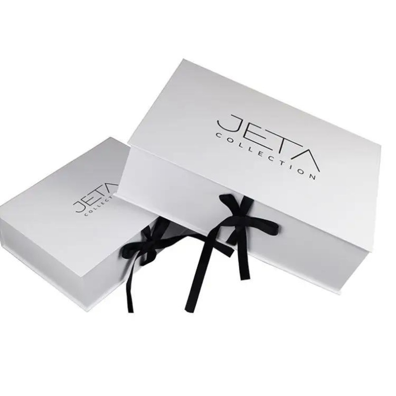 Custom Luxury White Magnetic Flap Clothing Paper Gift Boxes with Black Ribbon – Paper Gift Boxes and Clothing Paper Box price