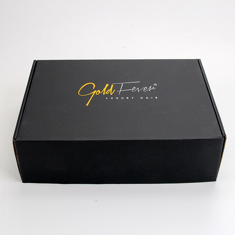 Black Paper Gold Logo Corrugatedpostal Mailer Box for Hair Extension – Hair Extension Corrugated Box and Hair Extension Mailer Boxes price