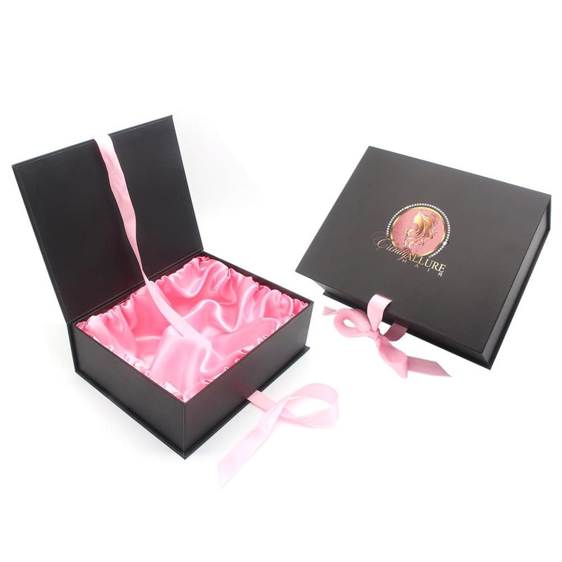 Luxury Custom Logo Black Paper Wig Hair Extension Magnetic Satin Gift Packaging Shipping Box for with Satin – Paper Box and Gift Box price