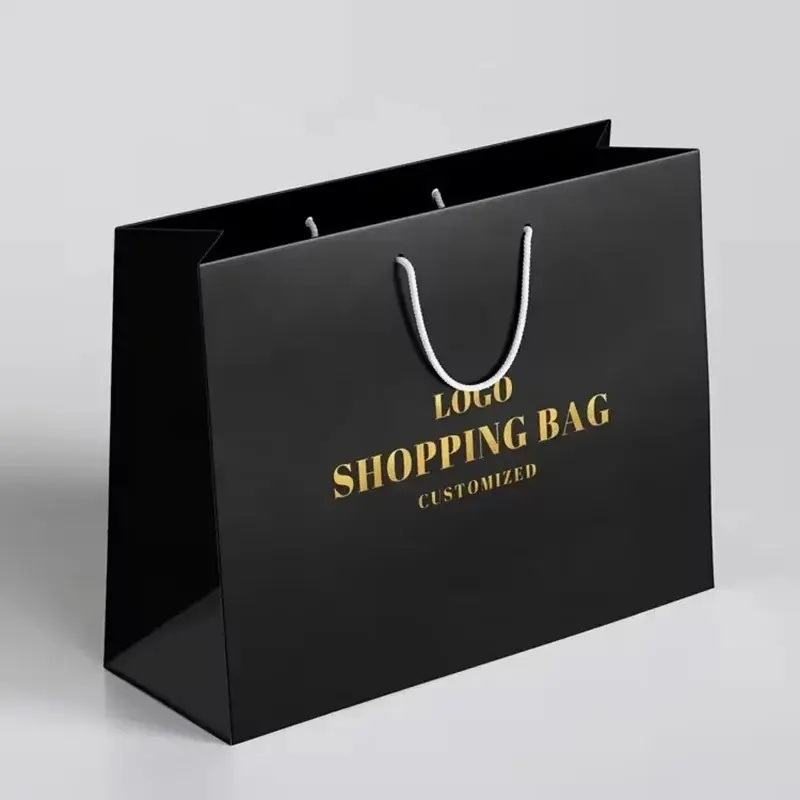 Wholesale Custom Private Logo Printed Black Big Personalized Luxury Shopping Tote Gift Premium Paper Bags with Handle – Packaging Box and Packaging Carton Box price